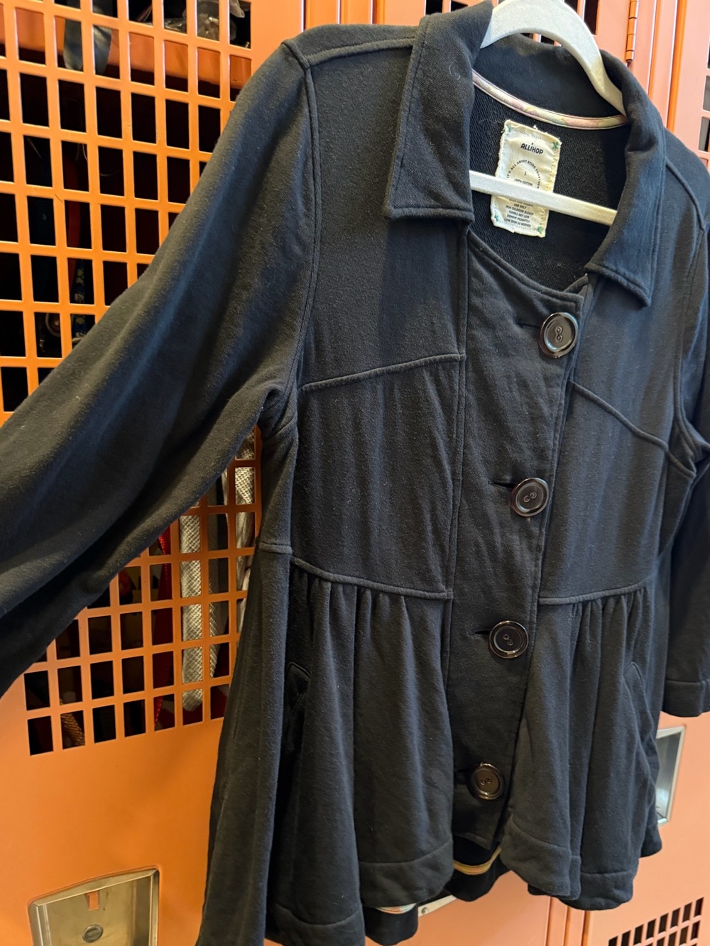 Anthropologie Allihop black Peplum Button-Front knit jacket. Size Large. EUC - Picture 2 of 7
